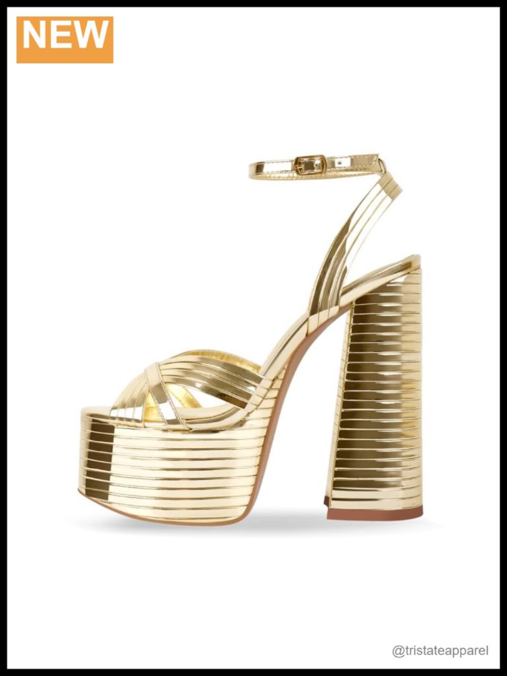 Platform Heels Women Ankle Strap Chunky High Heel Sandals Metallic Leather Open
